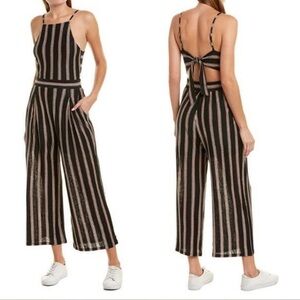 Joie Briselle Linen Jumpsuit, Vertical Stripes, Wide Leg & Exposed Back—Size XS•